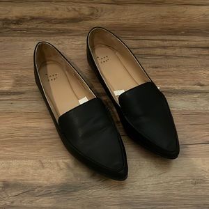 Black faux leather loafers